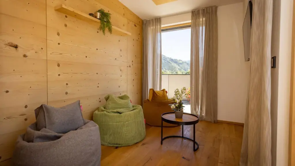 Relaxation corner with bean bags and smart TV in the penthouse